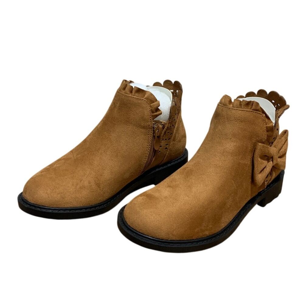 ZBY Little Girls Size 1 Light Brown Ankle Boots Round Closed Toe Size Zip Shoes